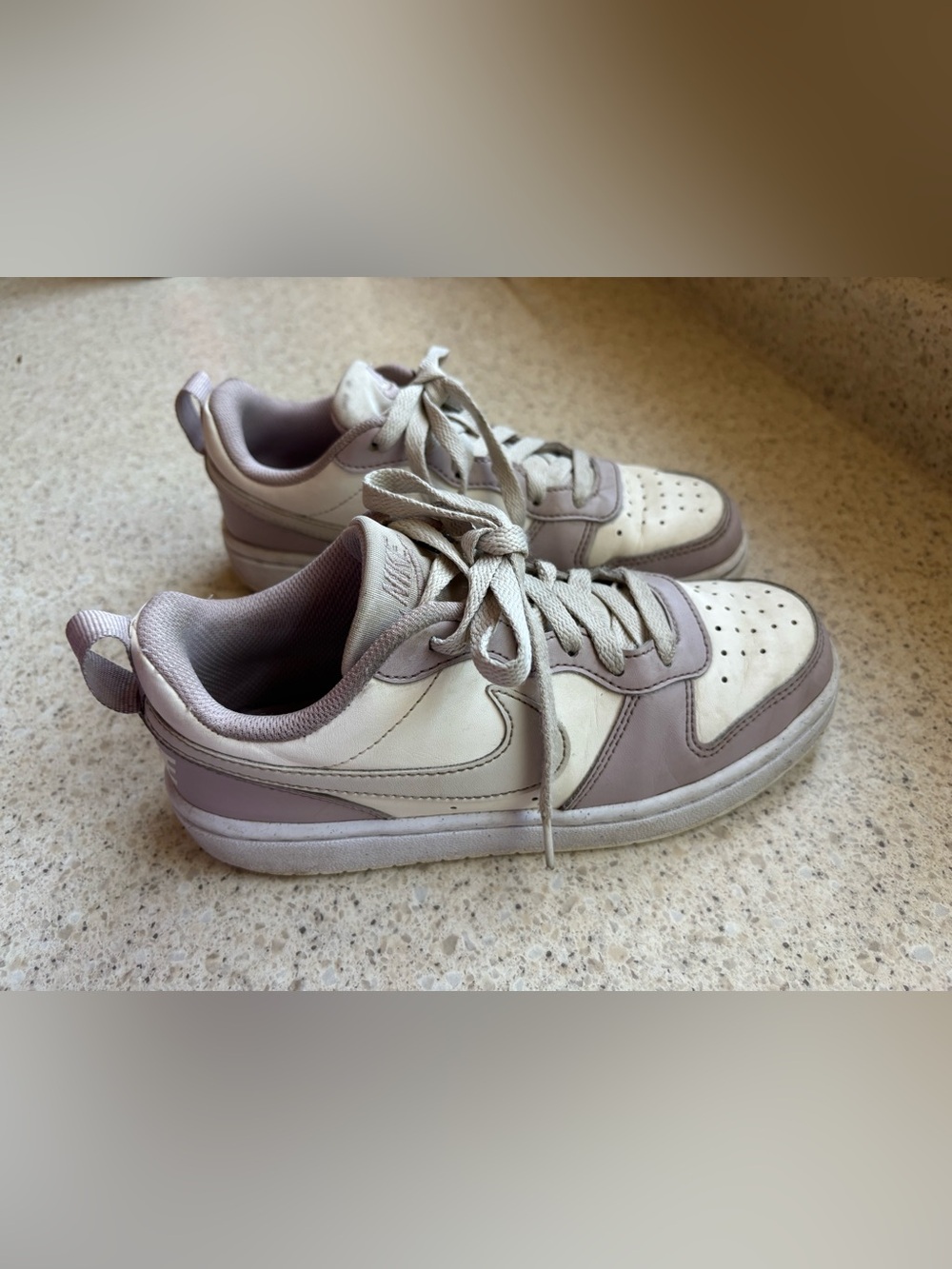 Nike Kids Shoes Court Borough Low Recraft Sneakers White Grey Purple in Size 3.5